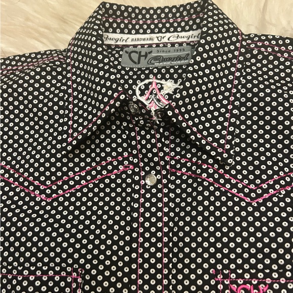 COWGIRL HARDWARE Girl’s Circle Print Snap Shirt Bedazzled Embroidered Cross - Picture 7 of 15
